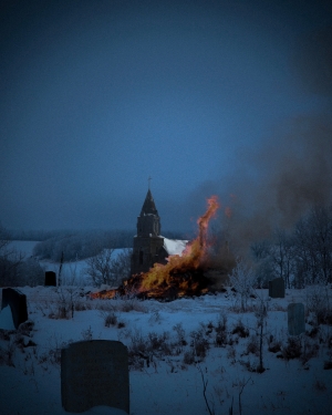 Picture of  house on fire in the snow, - Alysia Androsoff