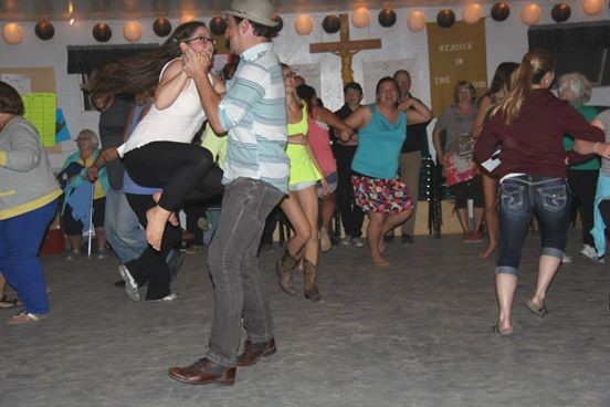 SKArts - Karrnnel Sawitsky and Ameena Bajer-Koulack dancing at a kitchen party.