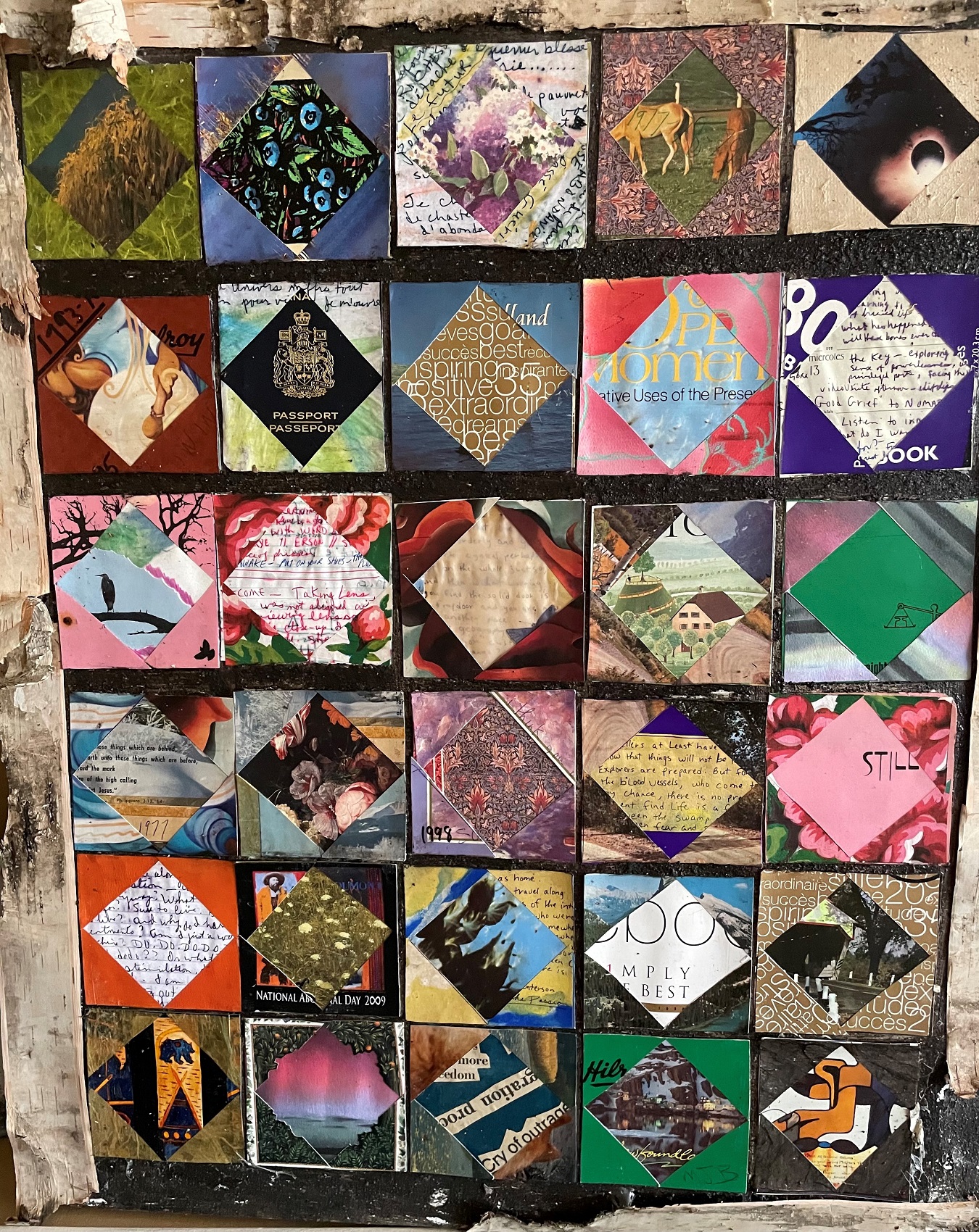 A multi-coloured patchwork quilt made by Marjorie Beaucage.