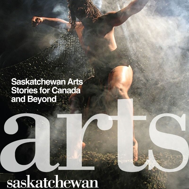 SK Arts' arts magazine ARTS Saskatchewan 2025 cover photo is of interdisciplinary artist Chancz Perry in performance with a mask, horns and net in a smoky environment. The photo was shot by photographer William Hales.
