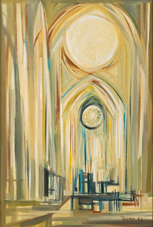 Anthony Thorn - Interior with Glass (1958). Enamel and oil on Belgian linen.