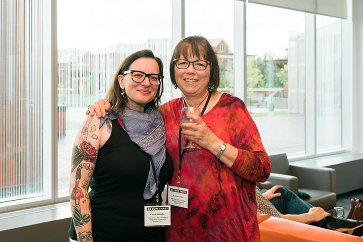 Arts Board consultant Joanne Gerber with IEC/EIM faculty member Cherie Dimaline. Dimaline will be the program faculty co-ordinator for 2018.