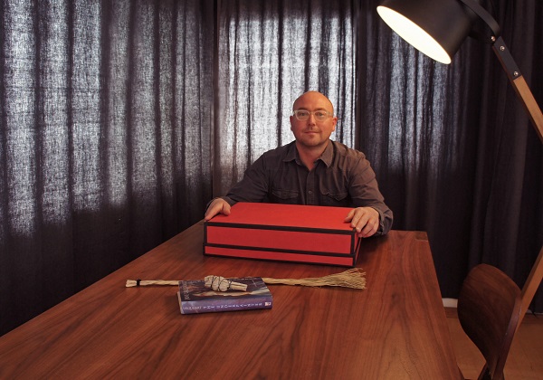 Chris Campbell Gardiner with anxiety-filled box