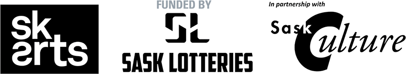 SK Arts, Sask Lotteries, and Sask Culture logos (black and white)